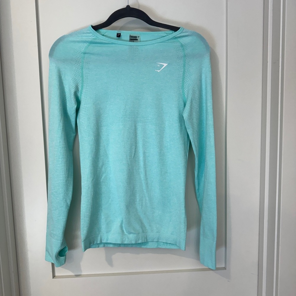 Gymshark Vital Seamless Long Sleeve Top Aqua Blue Marl Size M Thumbholes